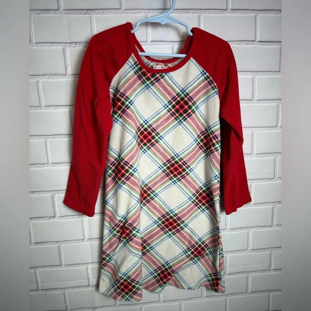 Wonder Nation Girls Plaid Fleece Dress Red Sleeves Size 6-6X